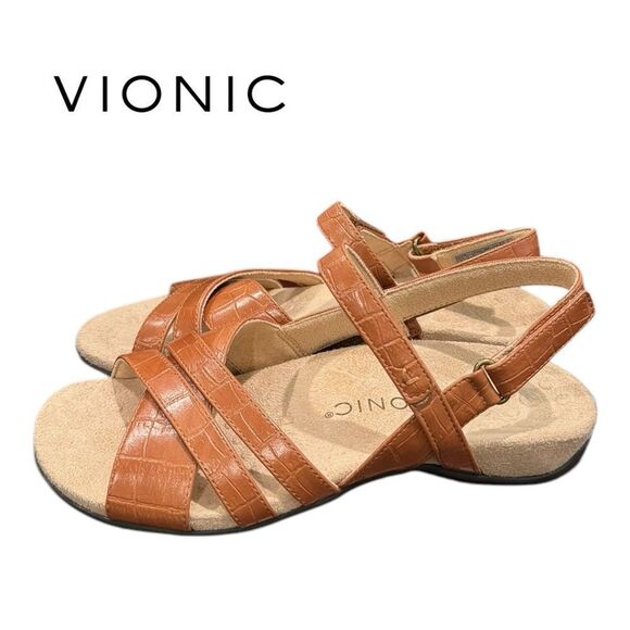 NEW Vionic Women's Mirabi Brown Adjustable Strap Sandals 7 - Picture 2 of 6